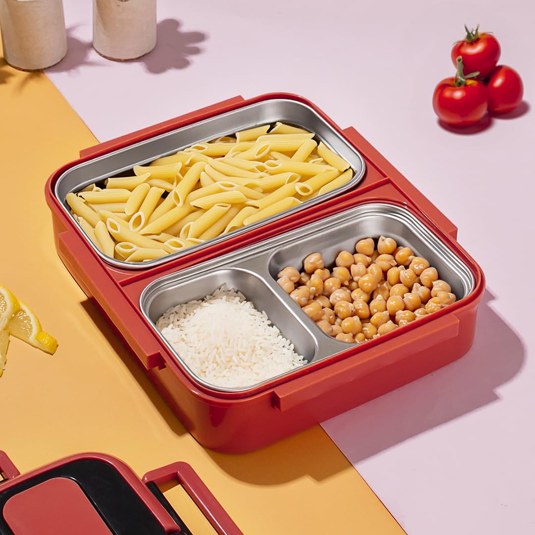 Cooker 1392-2 Çelik Hazneli 3 Bölmeli Beslenme Kutusu Lunchbox Sefer Tası - Turuncu