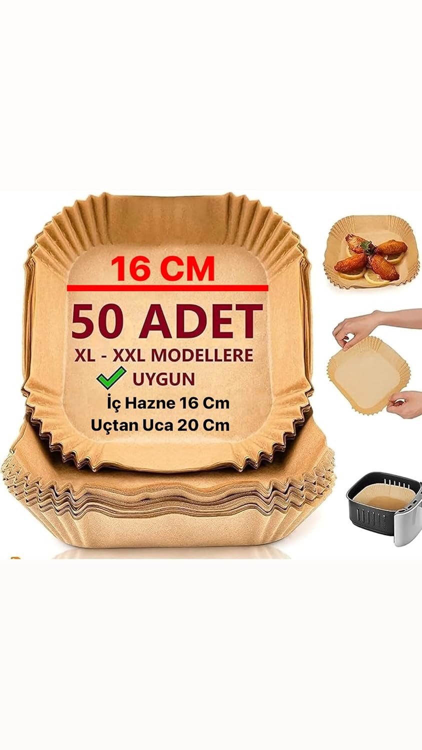 Airfryer Pişirme Kağıdı, Fritöz Yağlı Kağıdı, Yanmaz Kağıt 50 Adet (KARE)