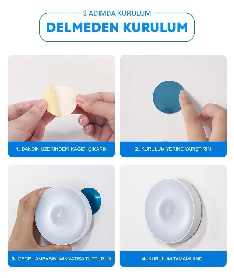 Amber LED Hareket Sensörlü Ledli Gece Lambası Şarj Edilebilir, Taşınabilir 4000k Günışığı (2 Adet)