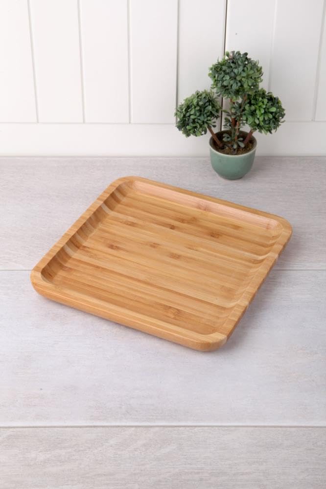 Deconox Bambu Lüx Kare Servis 20 * 20cm, Bambu Sunumluk & Çerezlik Kare Sunum Tabağı