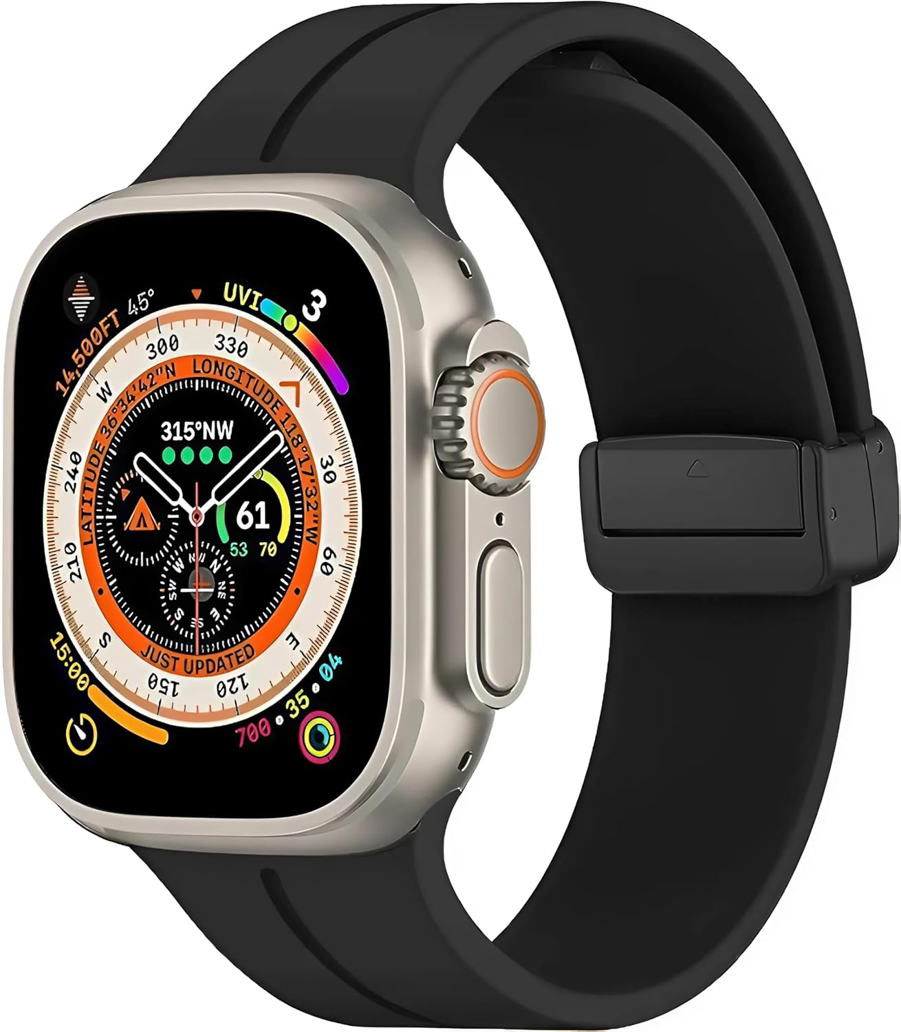 URUCHI Apple Watch Manyetik Silikon Kordon 42/44/45/49/L Kadın Erkek Spor Kordon iWatch Apple Watch Serisi 8 7 6 5 4 3 2 1 SE Ultra ile Uyumlu, Siyah