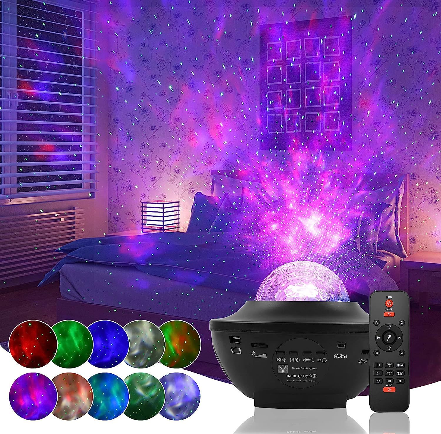 Coverzone Galaksi Gökyüzü ve Yıldızları Yansıtan Gece Lambası Hoparlör Özellikli LED Rgb Işıklı Uzaktan Kumandalı 3 Farklı Aydınlık Seviyesi Telefon ile Bluetooth Bağlantı 13CM x 16CM SP17