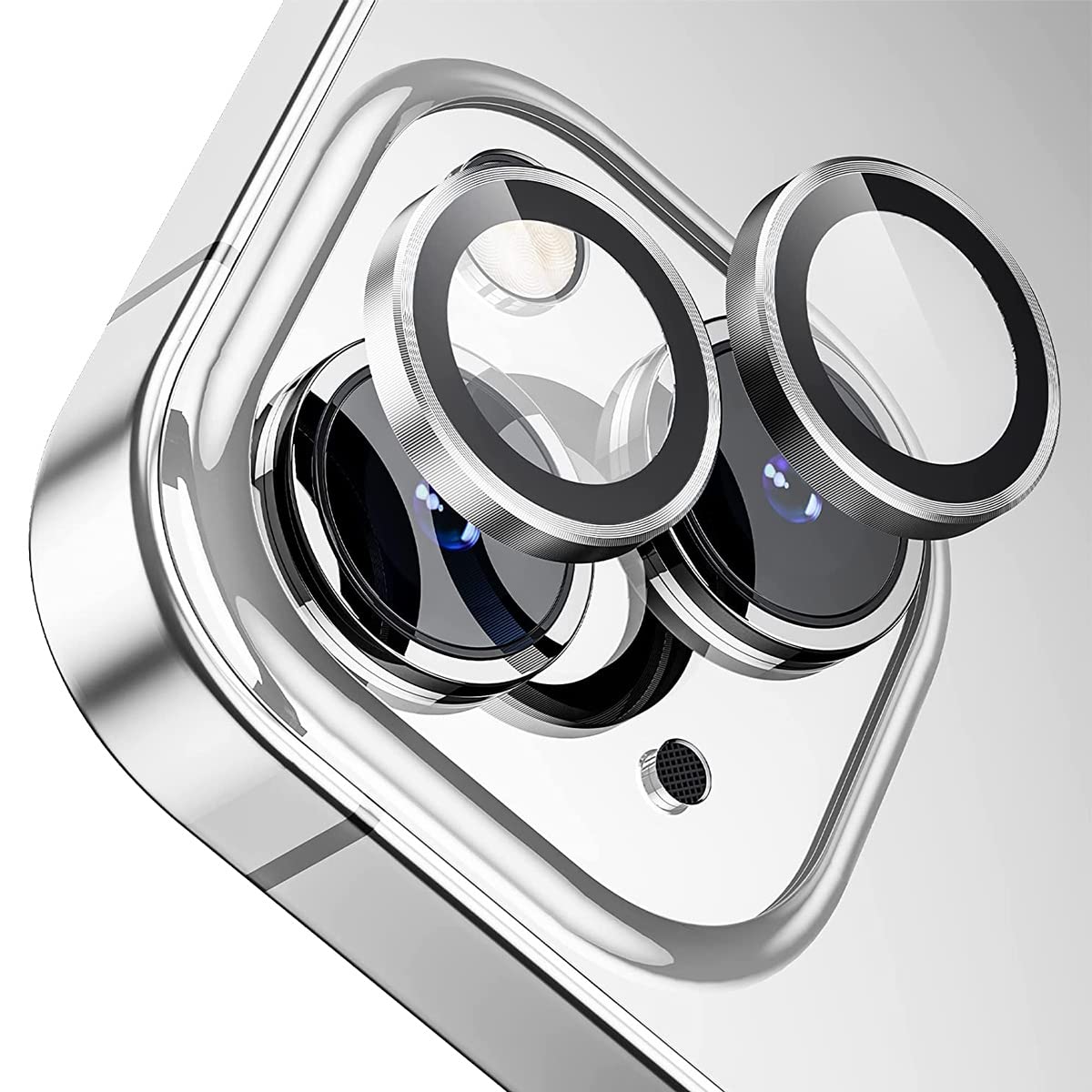 BUFF LABS iPhone 15/15 Plus Screen Protector 9H Safir Cam Kamera Metal Lens Koruyucu (Gümüş)