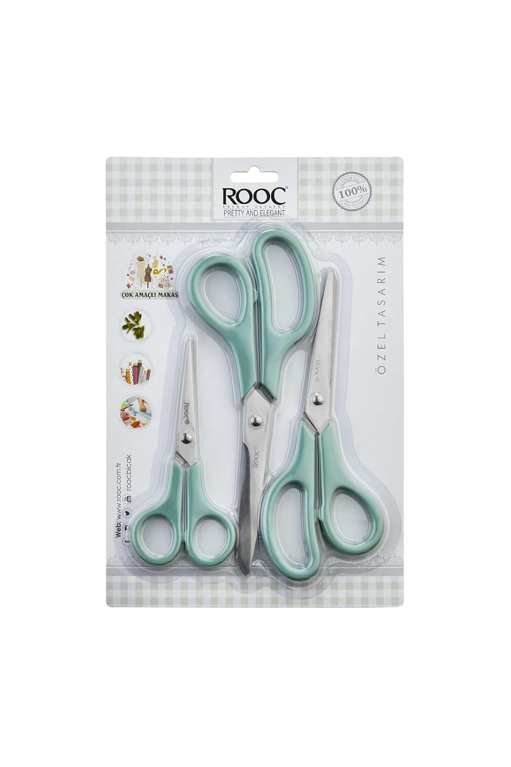 Rooc Premium Serisi Ergonomik Saplı Çelik Gıdaya Temasa Uygun 3'lü set Mutfak Makası, Yeşil