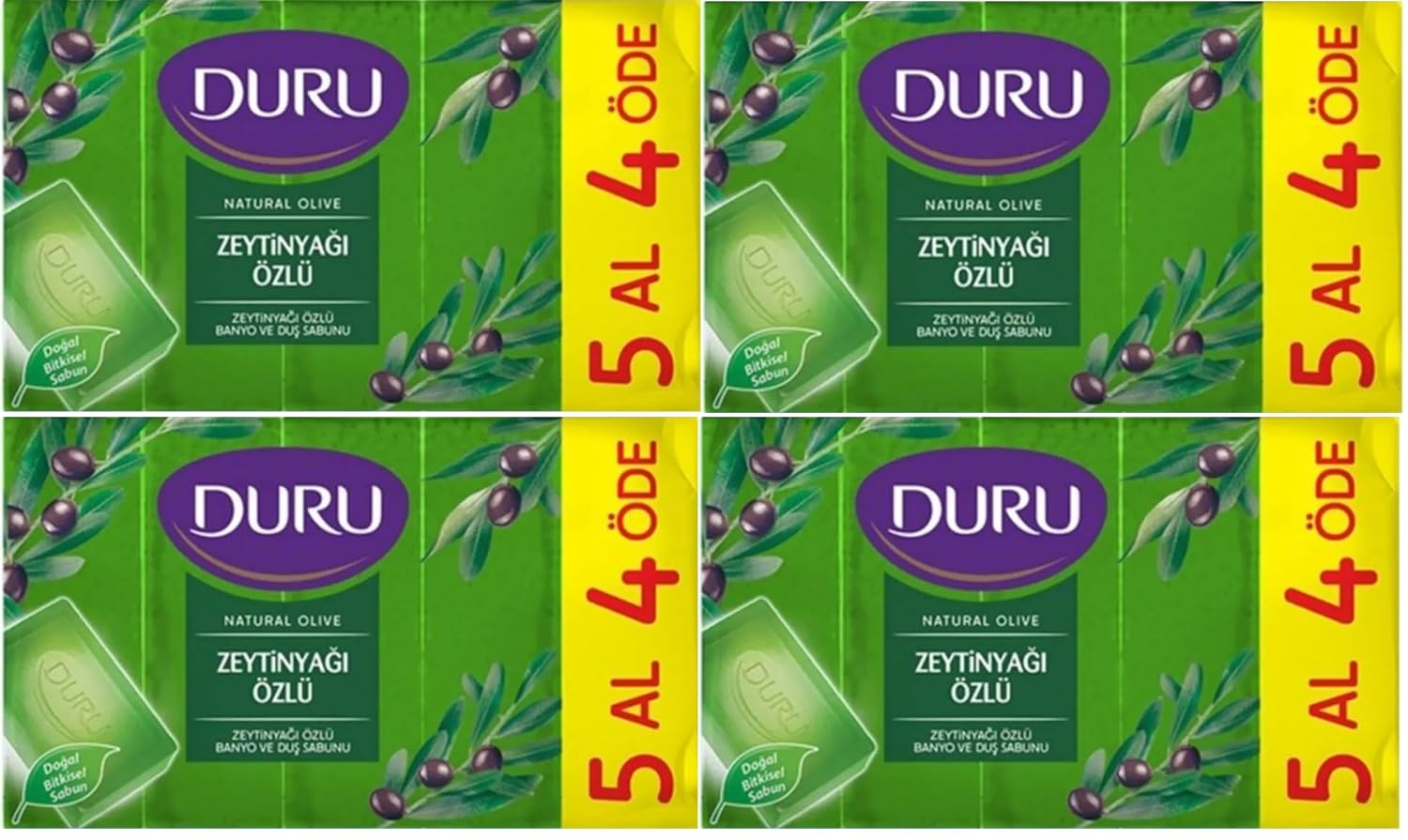 Duru Duş Natural Olive Zeytinyağı Özlü Banyo Sabunu 5x150 Gr X 4 Adet