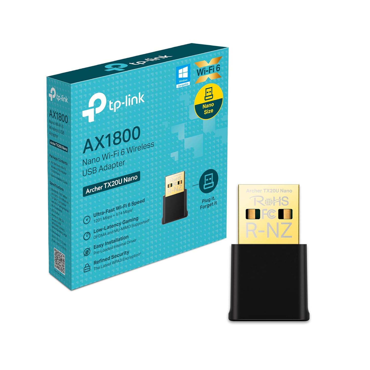 TP-Link Archer TX20U Nano, AX1800 Mbps, Çift Bant, MU-MIMO, USB 2.0, WPA3, Windows 10/11 Uyumlu, Wi-