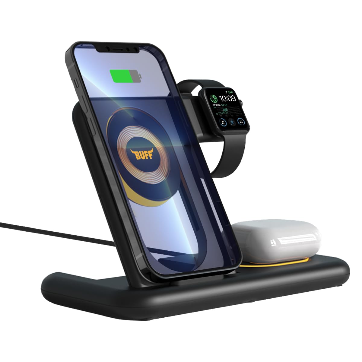 BUFF LABS Buff BL40 5in1 Telefon Watch Kulaklık Tutucu Kablosuz Led Işıklı Hızlı Şarj Standı