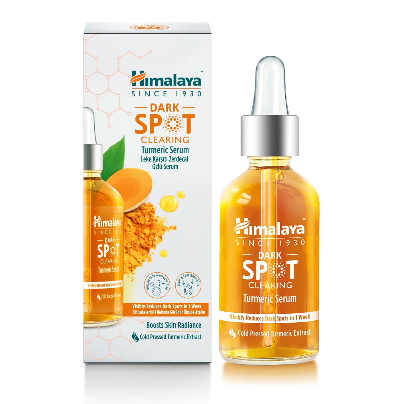 Himalaya Since 1930 Dark Spot Clearing Leke Karşıtı Zerdeçal Özlü Serum 30 ml, Niacinamide%2, Glikolik Asit 10%