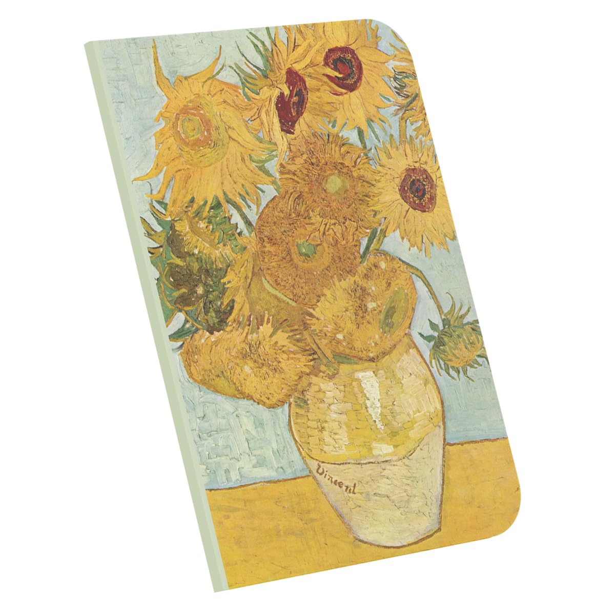 Retronote Vase with Twelve Sunflowers, Van Gogh 1888, A4 Defter IV, Çizgisiz, Toplam 64 Sayfa, Tel Dikiş, Esnek Kapak, Oval Kenar, Tuval Doku, 60 gram, Sarı Krem Renk, 21x29,7x0,5cm