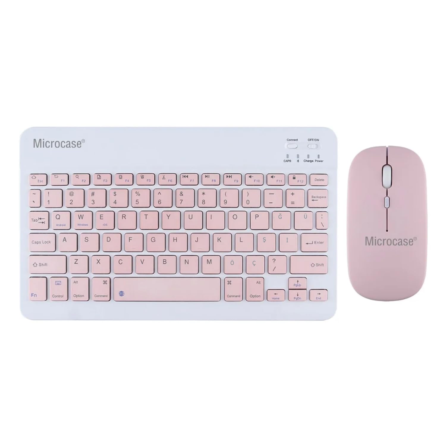 Microcase Tablet ve Telefonlar için Türkçe Q Bluetooth Klavye ve Mouse Set - AL3476 (Pembe)