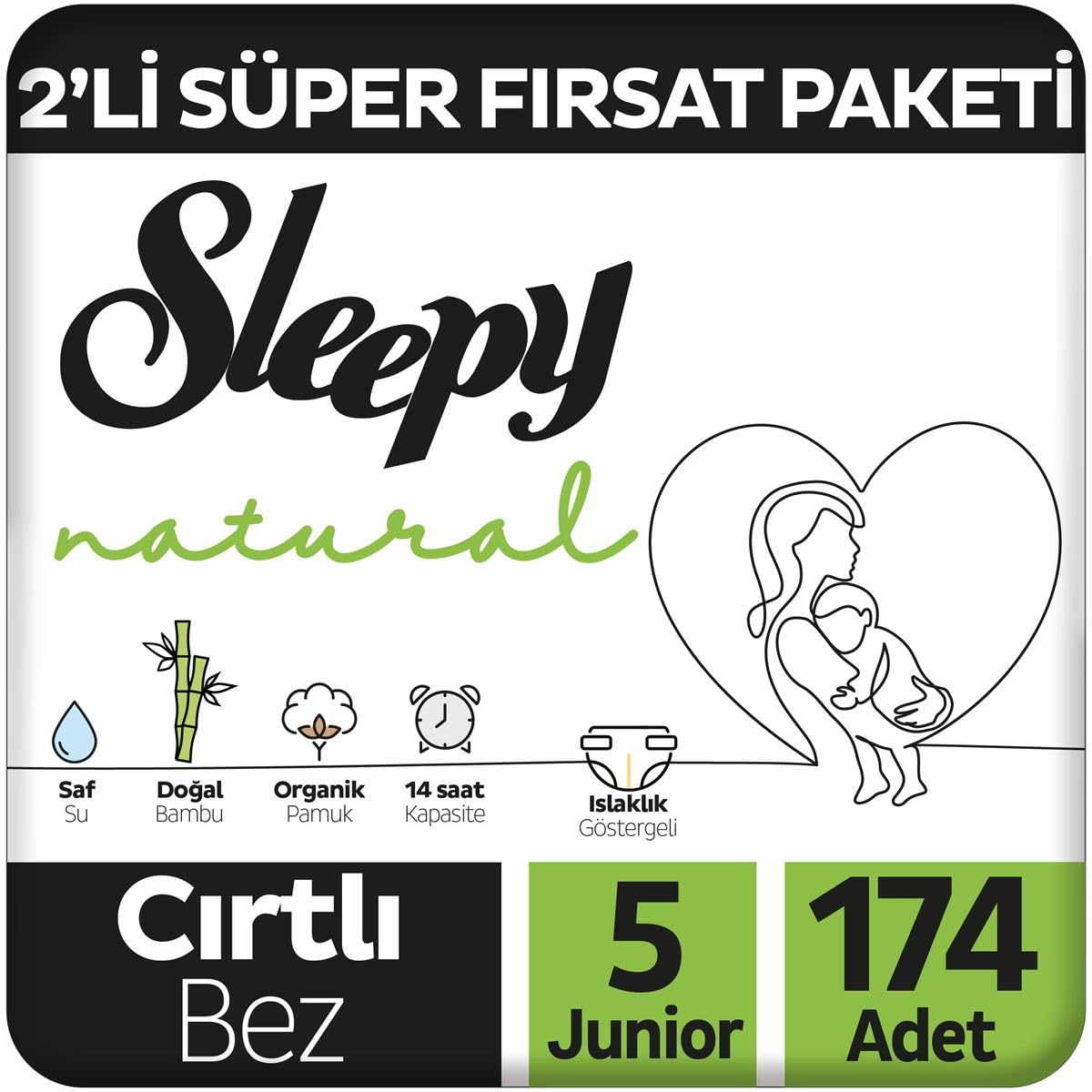 Sleepy Natural 2'li Fırsat Paketi Bebek Bezi 5 Numara Junior 174 Adet