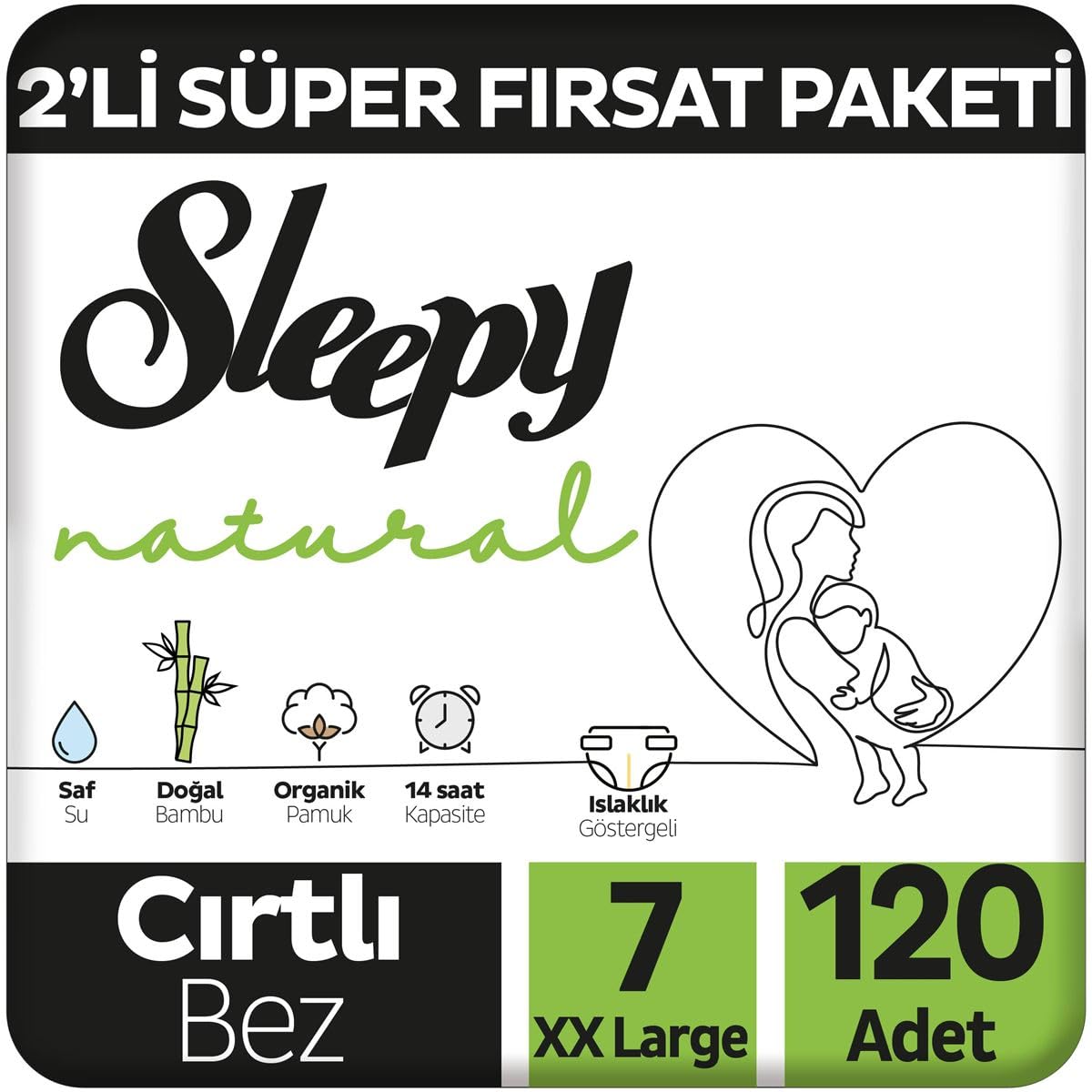 Sleepy Natural 2'li Fırsat Paketi Bebek Bezi 7 Numara Xxlarge 120 Adet