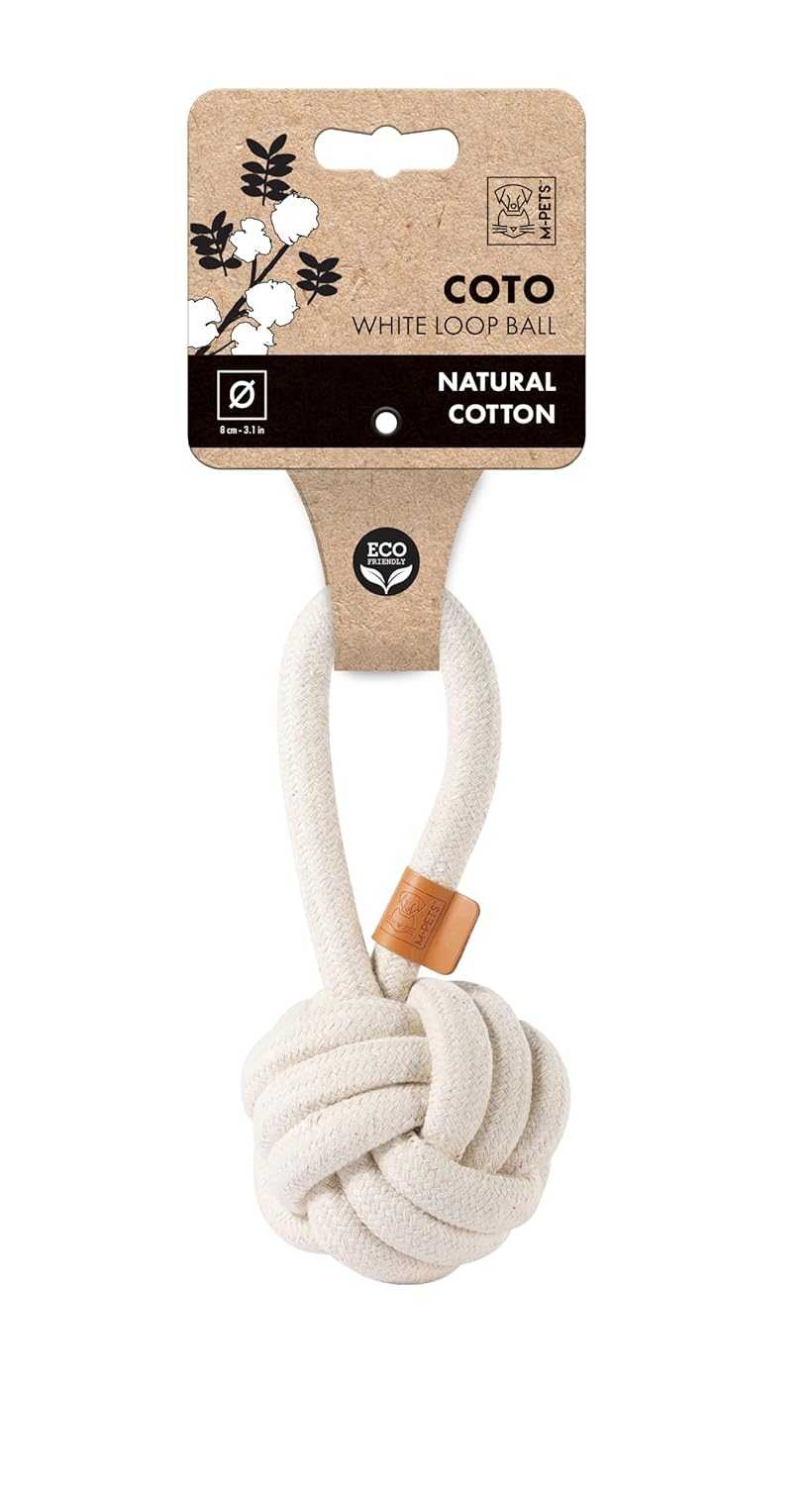 M-PETS COTO WHITE LOOP BALL 8CM ÇEKMELİ ÖRGÜ TOP OYUNCAK