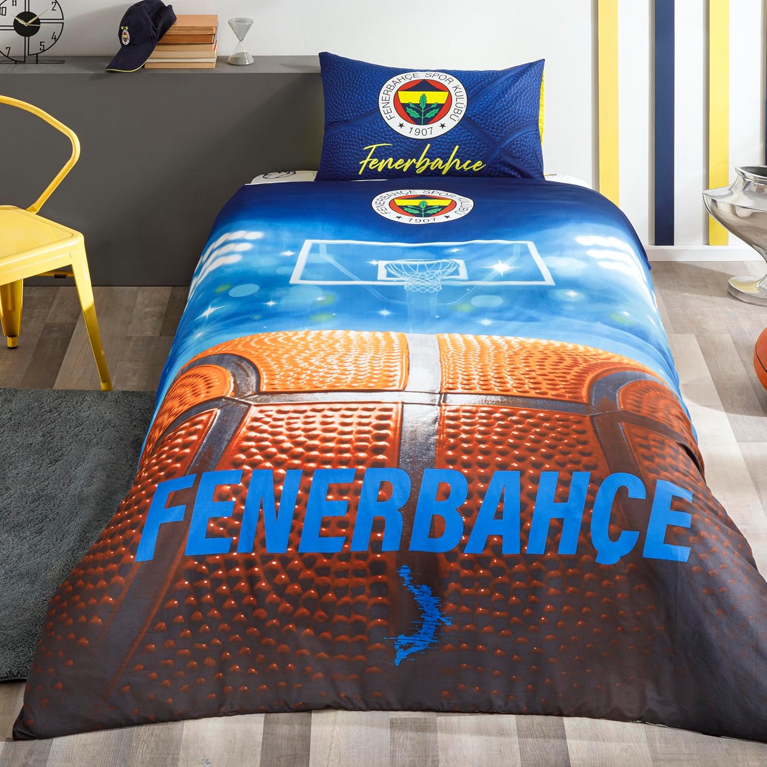 TAÇ Fenerbahçe Basketbol Desenli Pamuk Nevresim Takımı, Çok Renkli, Tek Kişilik