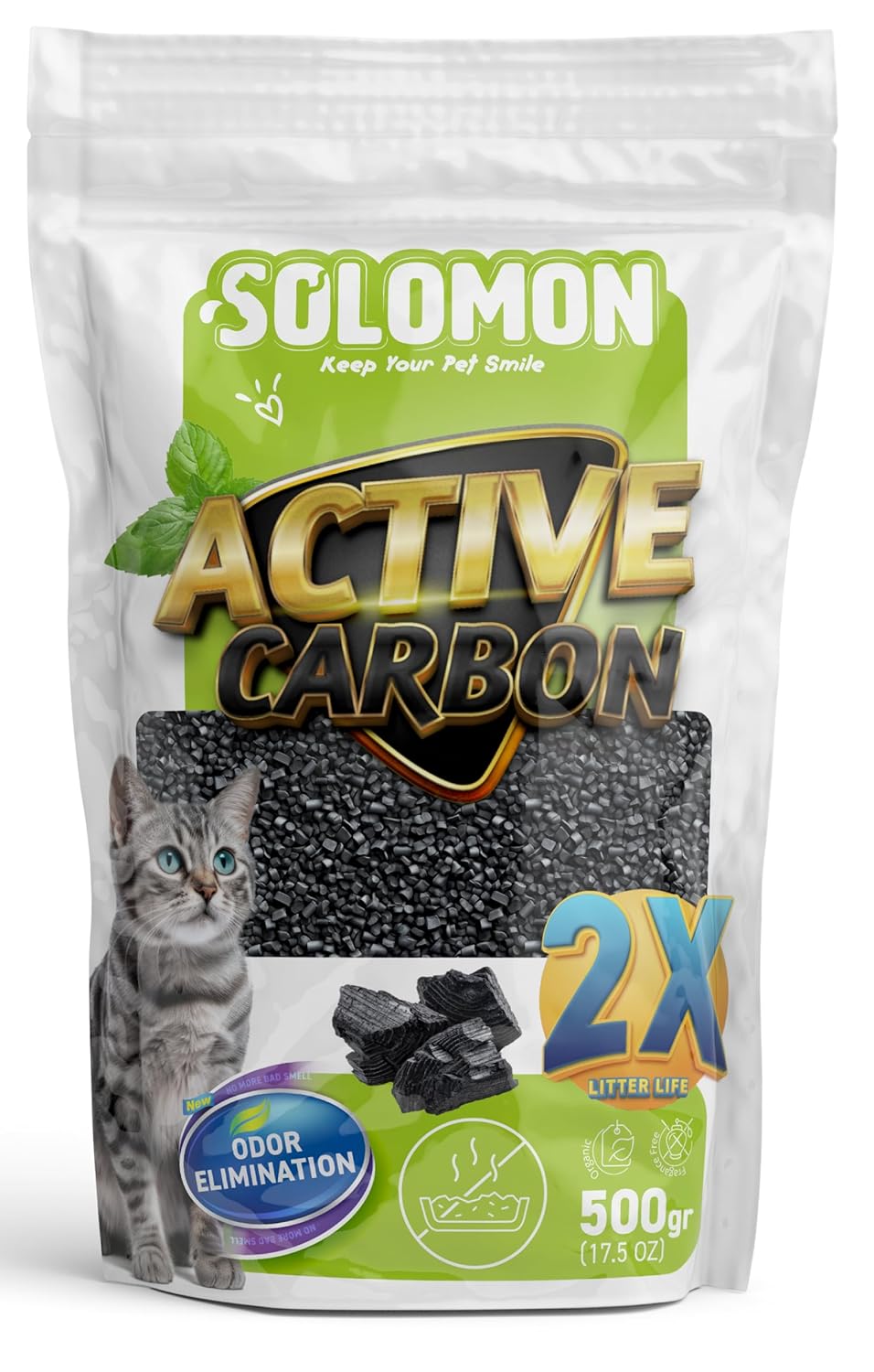 Solomon Active Carbon 500 Gr Koku Giderici - Kedi Kumu Koku Giderici Kokusuz Kedi Tuvaleti Doğal Kum Kokusu Önleyici Aktif Karbon
