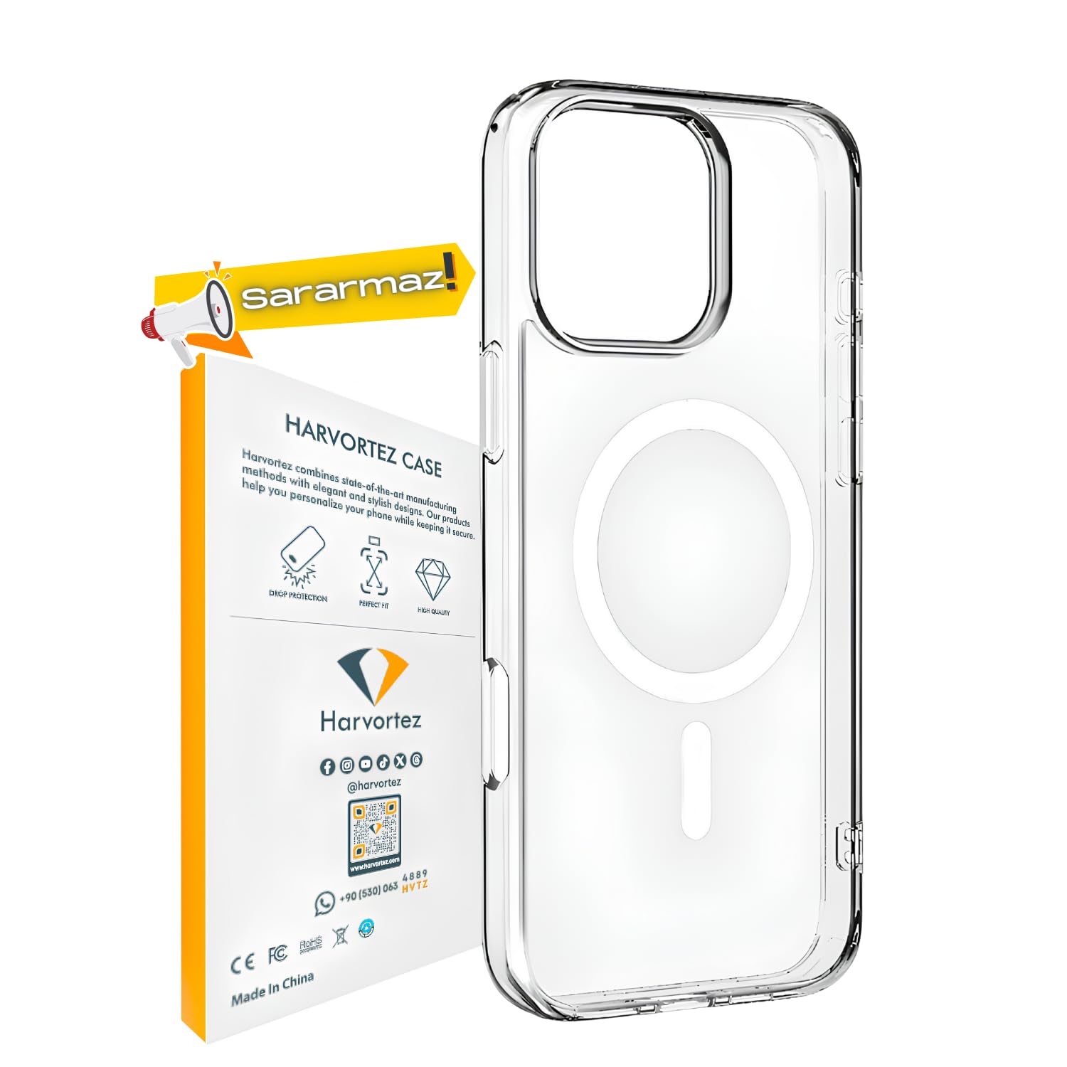 HARVORTEZ, iPhone 14Plus/15 Plus, MagSafe ile Uyumlu Güçlü Manyetik Kılıf, Sararmaz Sert PC Çevre Dostu Kapak, Ahize/Hoparlör Filtreli, Gerçek Buton Hissi, Kamera Yükseltili, İnce Kapak, Case (Şeffaf)