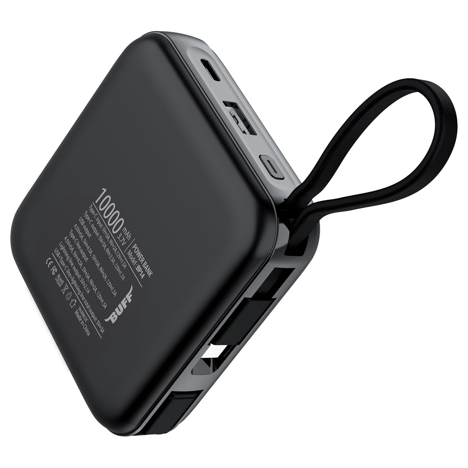 BUFF LABS BP14 10000 mAh Dijital Ekranlı Dahili Kablolu Powerbank