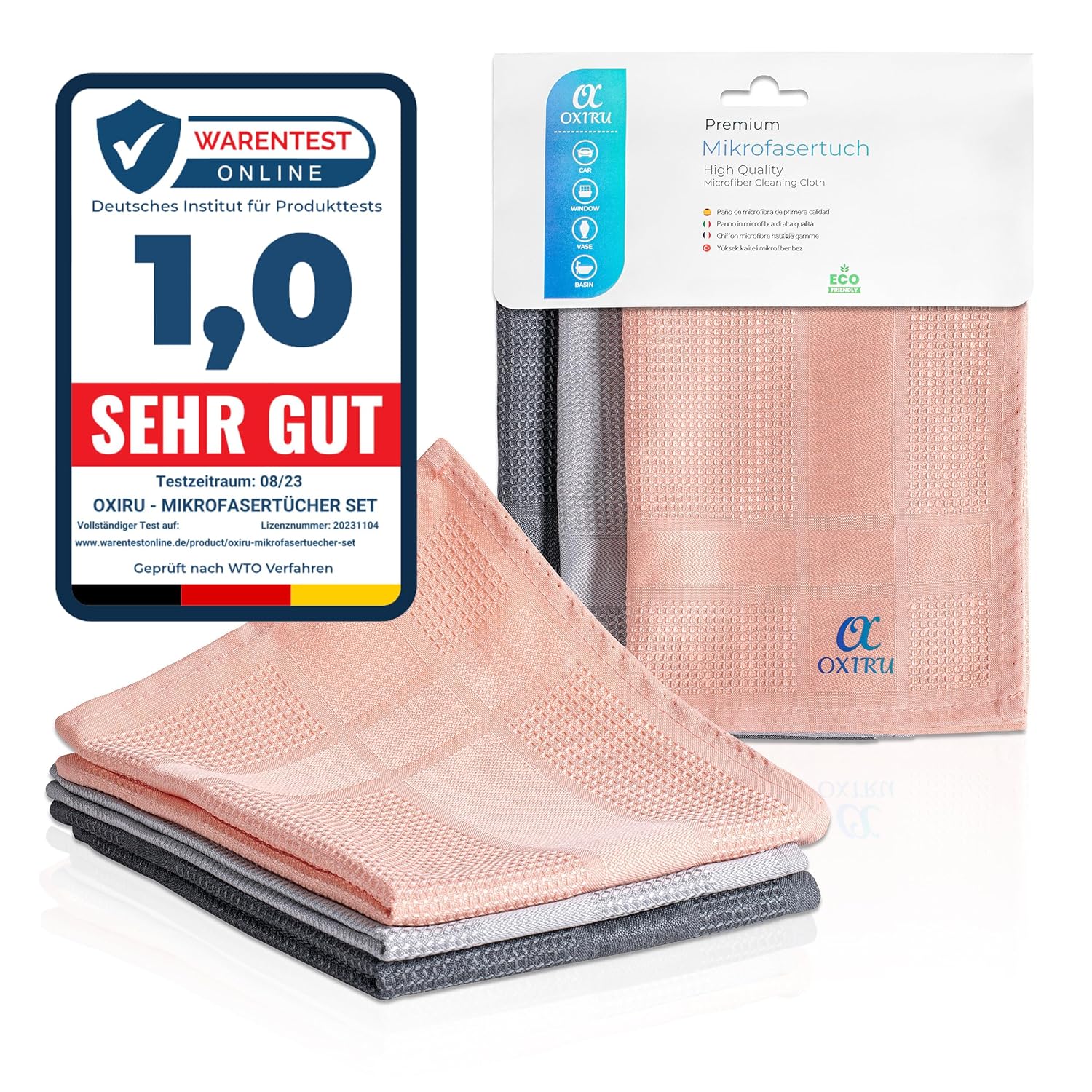 OXIRU Mikrofiber Temizlik Bezleri Set 40x40 cm - Küçük Boy Sihirli Bezler, Bulaşık Yıkama Bezi, Mutfak ve Araba İçin Microfiber Temizlik Bezi, Ekran Temizleyici ve Cam Silme Bezi, Antrasit/Gri/Pembe