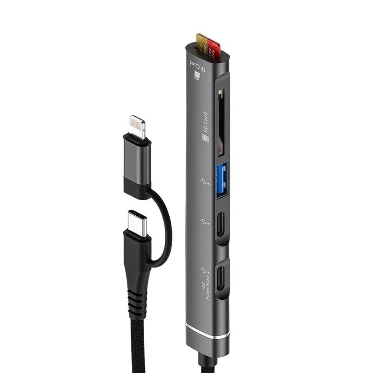 Coverzone Type-C ve lightning Uçlu Değiştirilebilir Başlık iPhone 15 Uyumlu SD Kart TF Kart Micro SD Kart Okuyucu USB 3.0 Girişli Tak Çalıştır ZR563