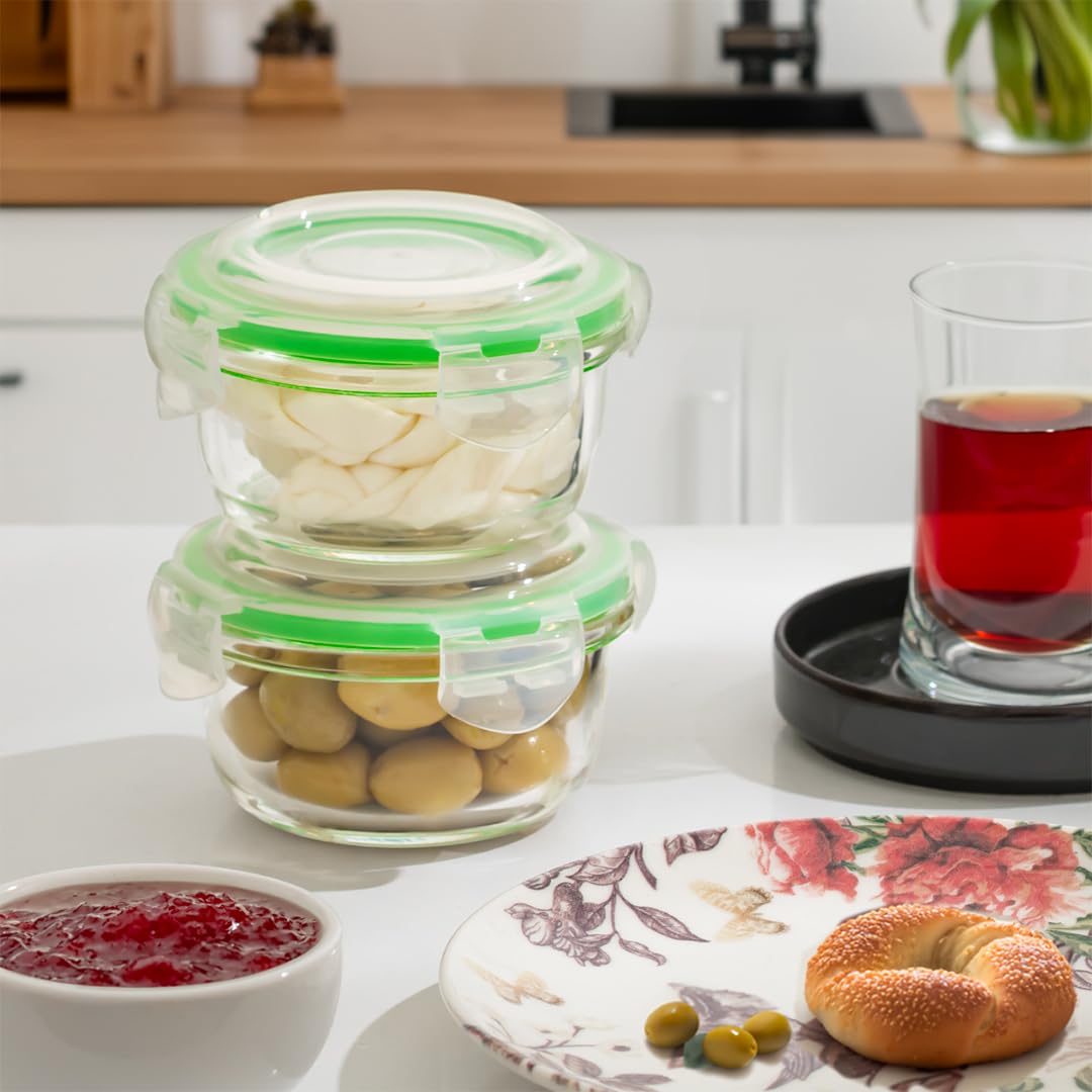 Porsima Por Sızdırmaz Kilitli Kapaklı Çok Amaçlı 2 li Kahvaltılık Erzak Cam Saklama Kabı 240 ml - Yeşil