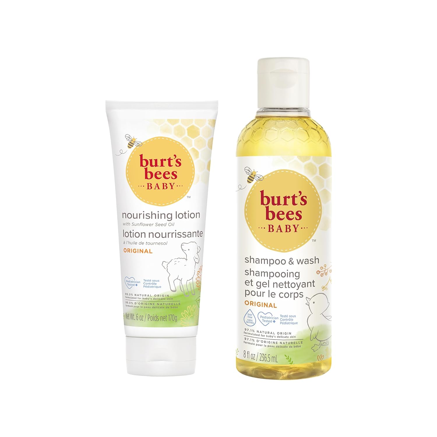 Burt's Bees Bebek Saç ve Vücut Şampuanı 236.5ml + Ayçiçeği Tohumu Yağı Özlü Besleyici Bebek Losyonu 170gr