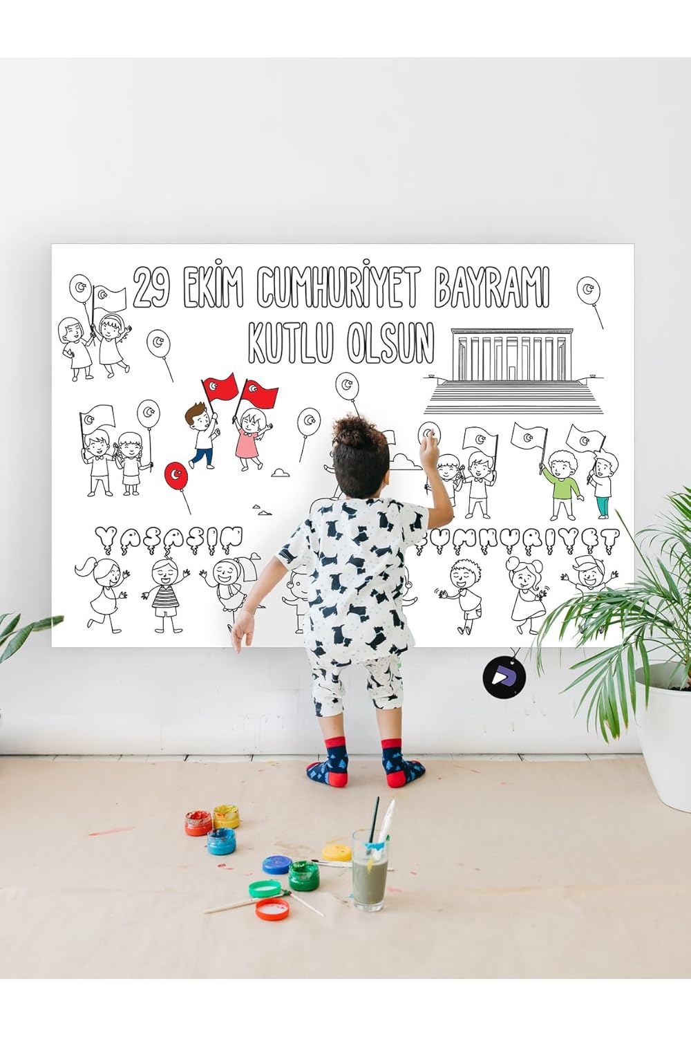 Postermanya (pster21294) 29 Ekim Cumhuriyet Bayramı Eğitici Dev Boyama Kağıdı, Çocuklar Için Aktivite Boyama Rulosu 90x130cm