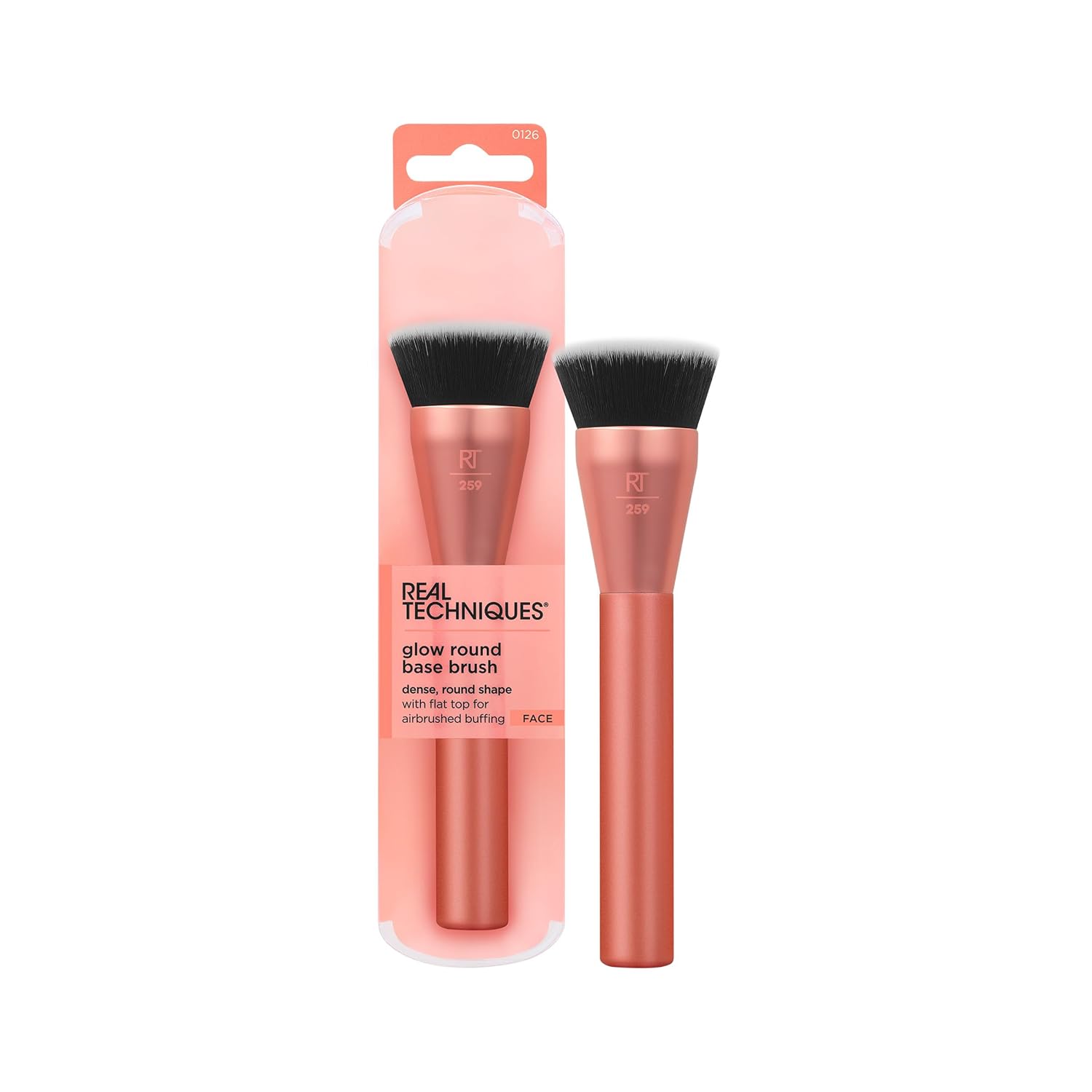 Real Techniques Glow Yuvarlak Tabanlı Makyaj Fırçası, Sıvı ve Krem Makyaj İçin, Parlatma ve Karıştırma Kapsama için Düz Üst Fondöten Fırçası, Yoğun Sentetik Kıllar, Vegan ve Zulüm İçermez, 1 Adet