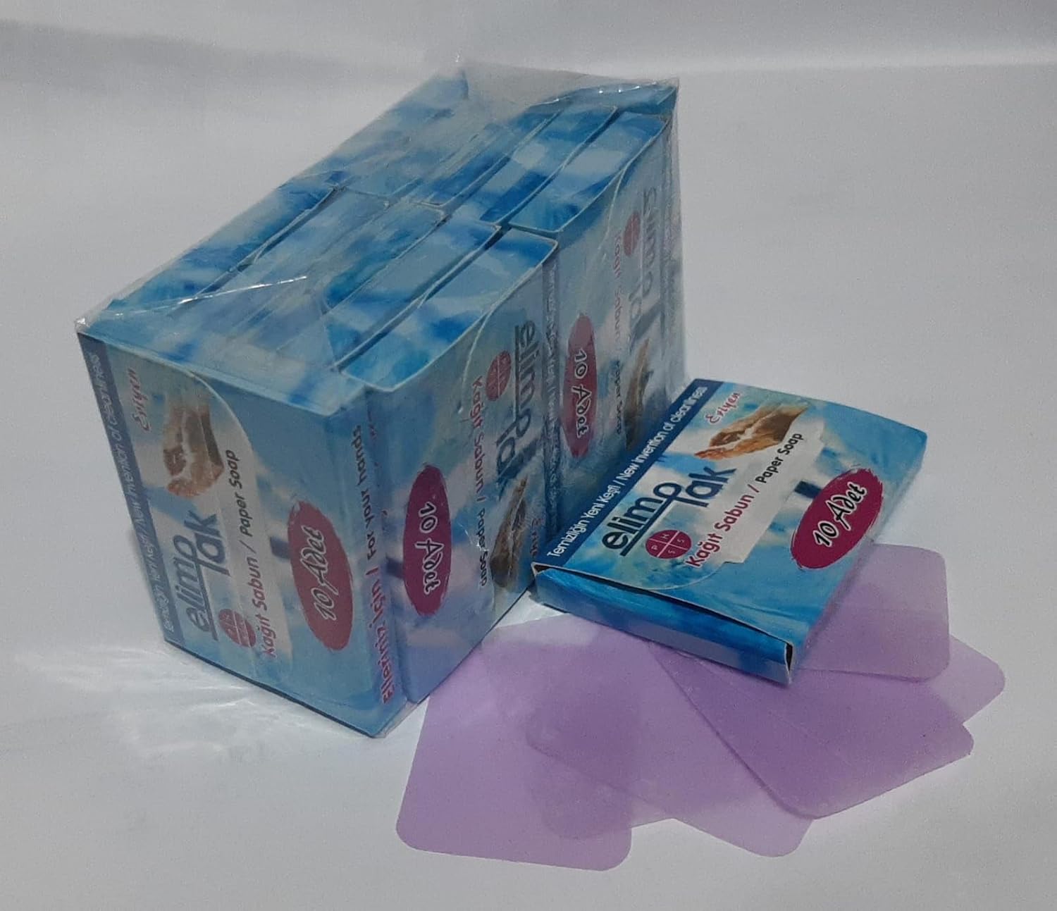 ELİMPAK -ÇANTA, CEP TİPİ- 120 YAPRAK ERİYEN KAĞIT SABUN 12 li Ambalaj -(12 * 10) 120 ADET HER BİRİ TEK KULLANIMLIK ERİYEN FİLM SABUN-ORTAK KULLANIM ALANLARINDA KİŞİSEL HİJYEN SAĞLAR- YERLİ ÜRETİM-