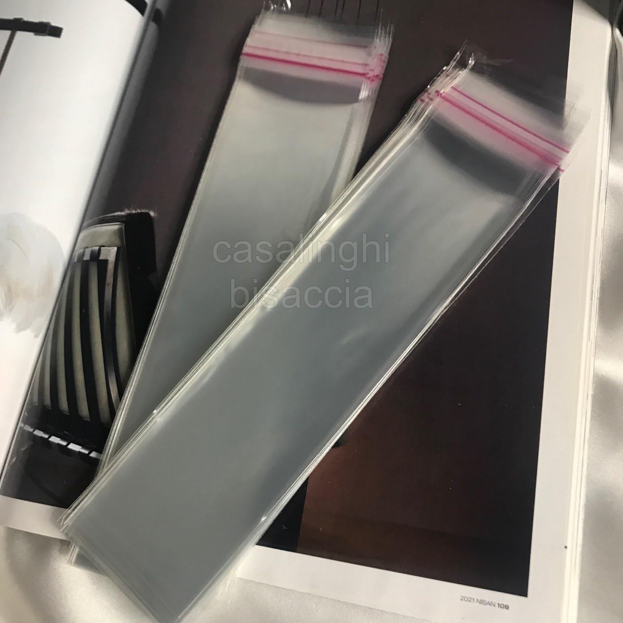 bisaccia 5x20 CM (Kapak Payı Dahil) Kendinden Yapışkanlı Şeffaf Poşet Bantlı Jelatin Opp Torba Paket 5x20 Cm 50li