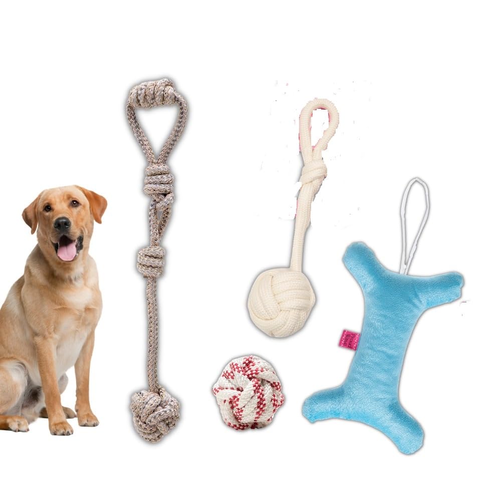 PROUD WAVE Köpek Diş İpi Oyuncağı Dörtlü Toplu Çekiştirmeli Halat - Pamuk Ipliği Stres Oyuncağı - Dörtlü Set dörtlüset-iki