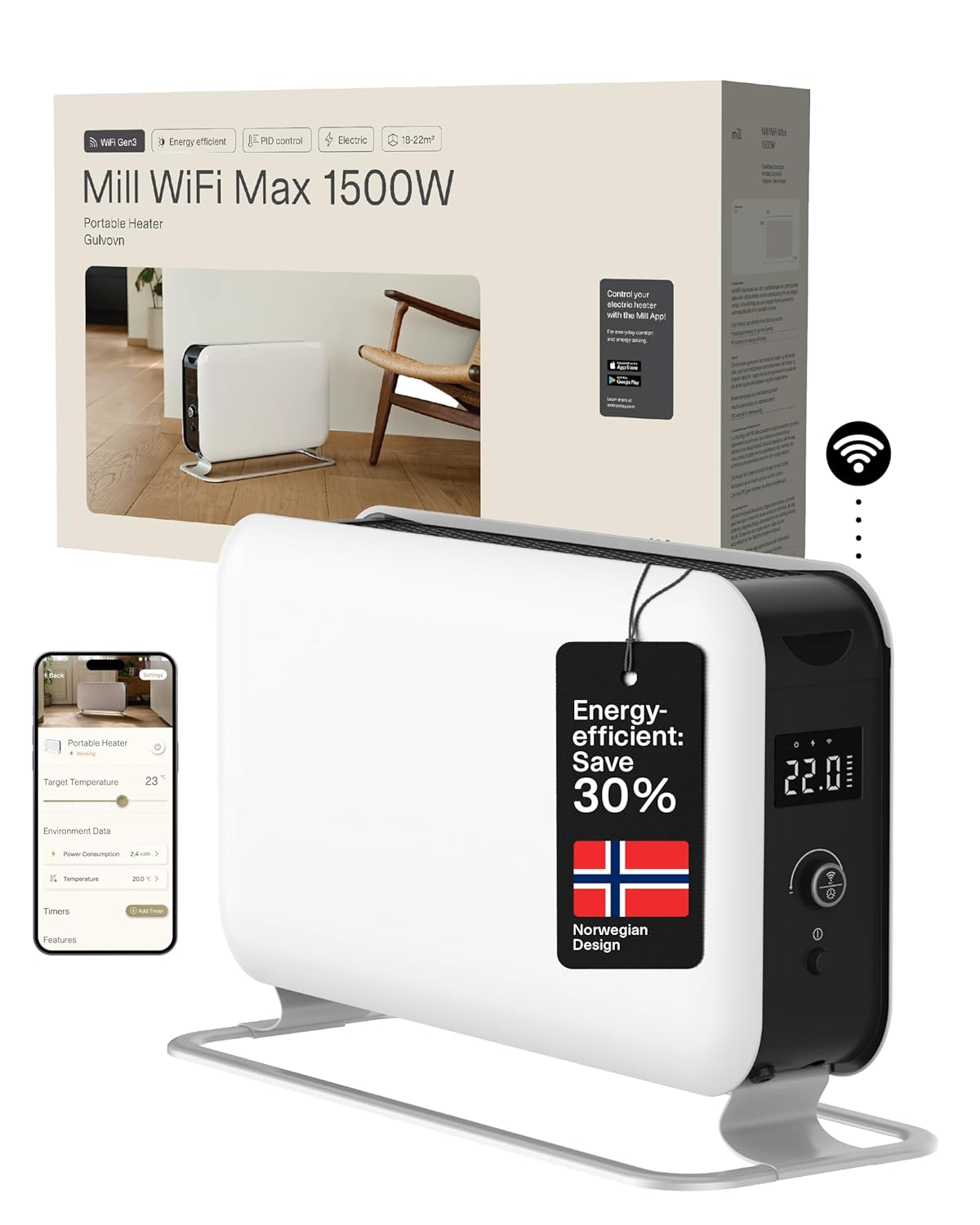 Mill Portatif Akıllı Isıtıcı 1500W- Wifi Bağlantılı