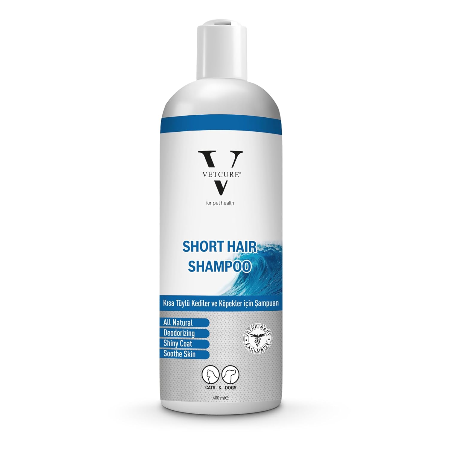 Vetcure Short Hair Kedi ve Köpekler İçin Okyanus Kokulu Kısa Tüylü Şampuan 400 ML