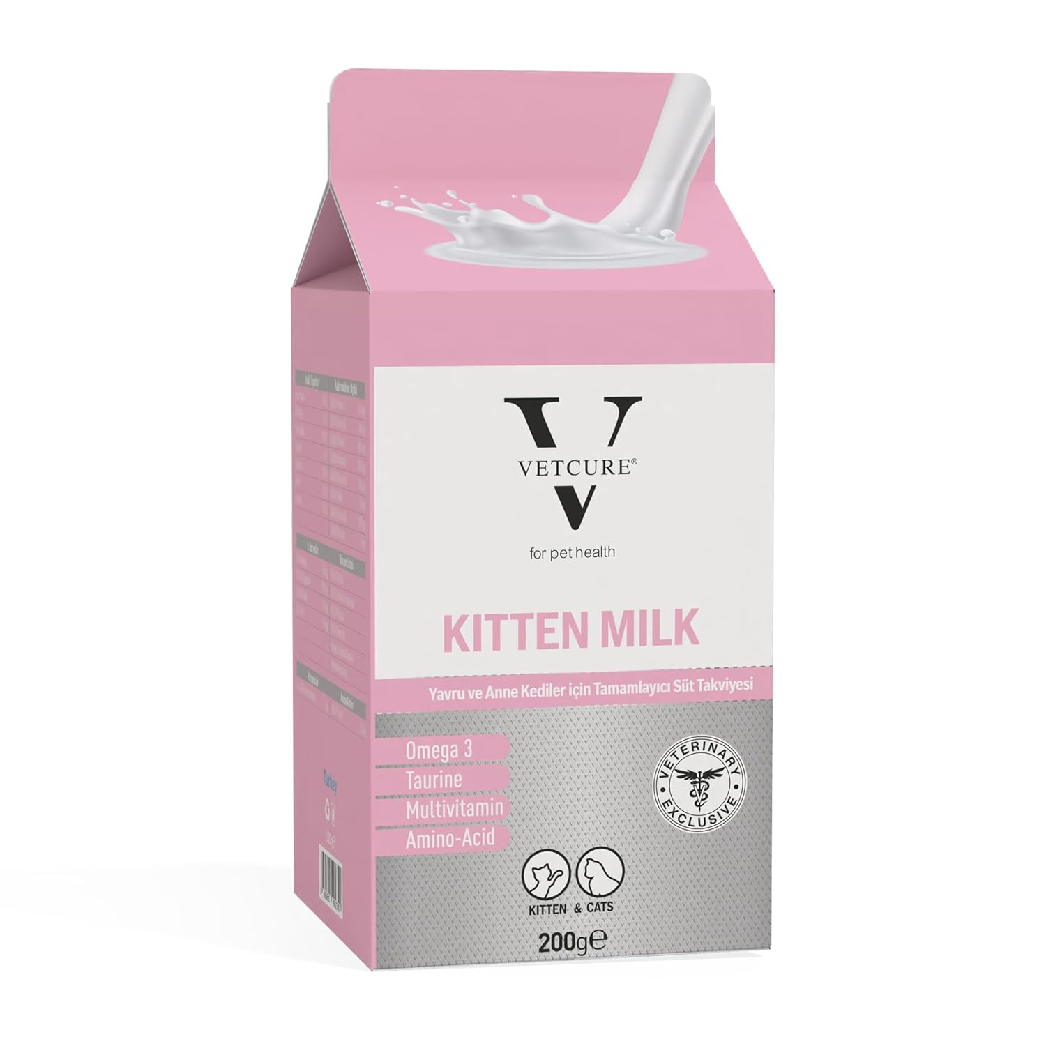 Vetcure Kitten Milk Yavru ve Anne Kedi İçin Tamamlayıcı Süt Tozu Takviyesi 200 gr