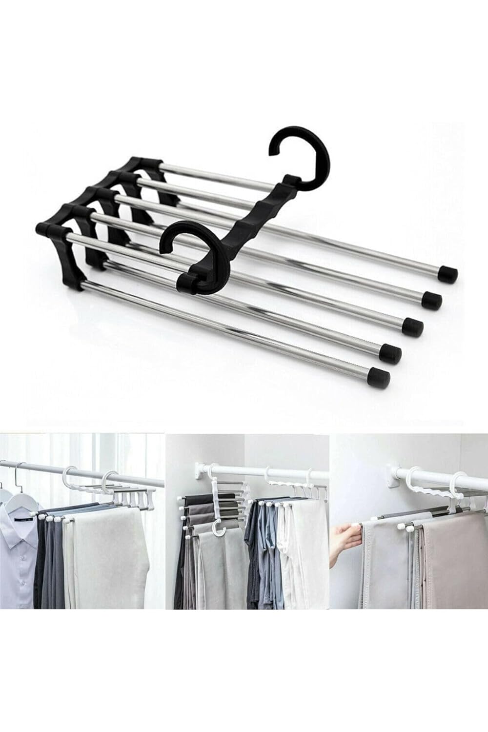 FETHİYE TOPTAN Hareketli Katlanabilir Askı Dolap Içi Kumaş Kot Pantolon Askısı 5 In 1 Eşarp Askılığı Çoklu Askılık