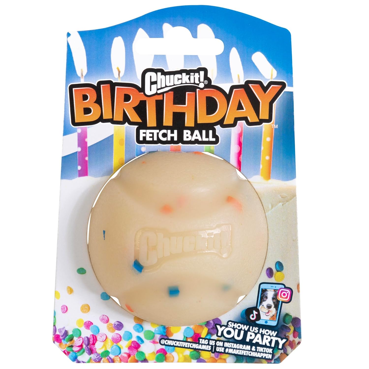 Chuckit! Doğum Günü Topu, Orta Boy (6 cm Çap), Yüksek Zıplama, Yüzebilen Dayanıklı Kauçuk Köpek Oyun Topu - Getirme Oyuncağı