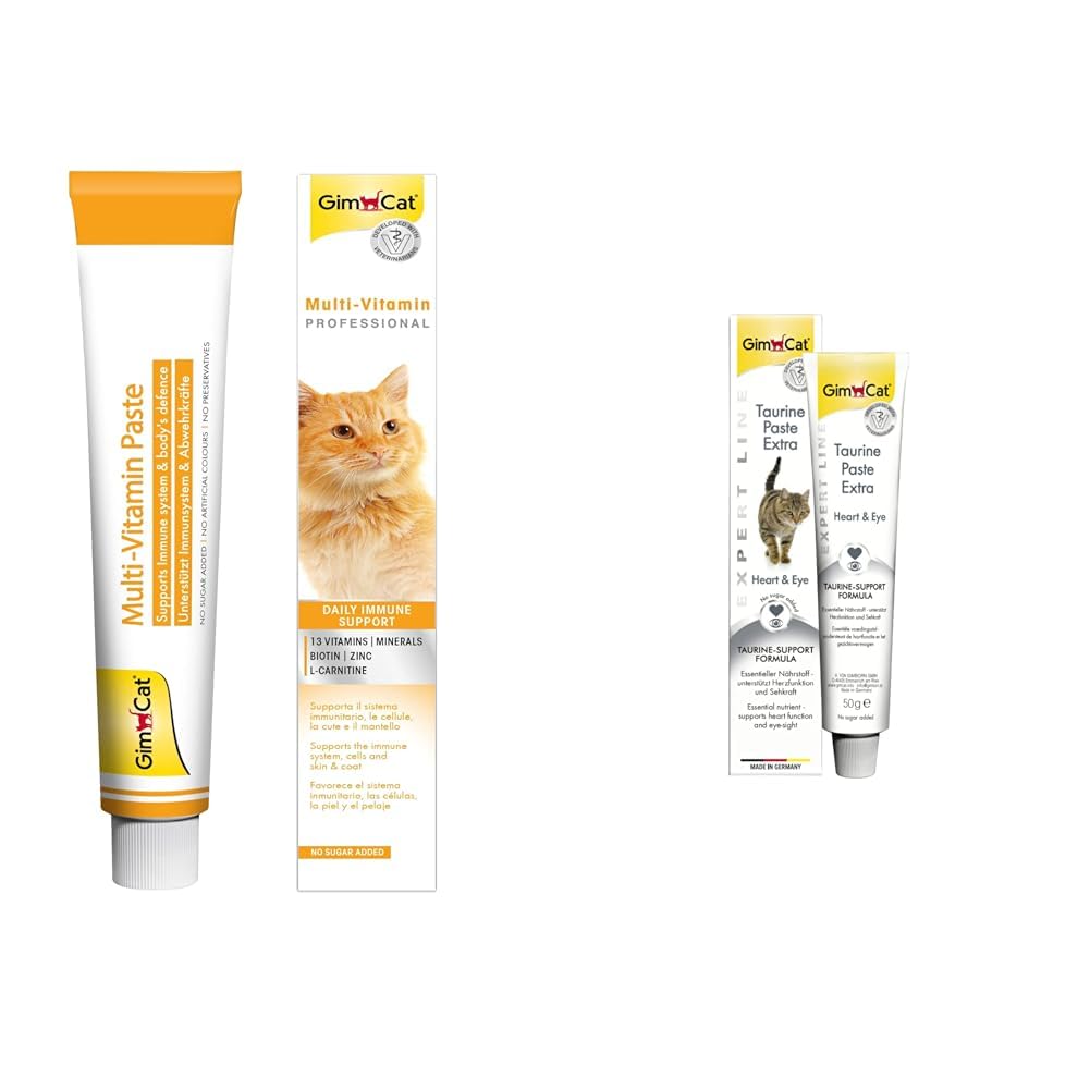 GimCat Kediler İçin Multi-Vitamin, 100 g, 12 Temel Vitamin & Kedi Macunu Taurin Paste Extra, Tamamlayıcı Mama, 50 g
