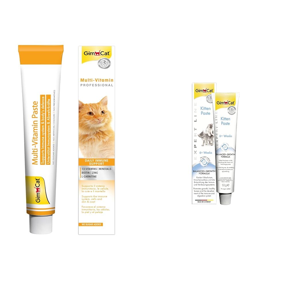 GimCat Kediler İçin Multi-Vitamin, 100 g, 12 Temel Vitamin & Kedi Macunu, Yavru Kediler İçin, 50 g