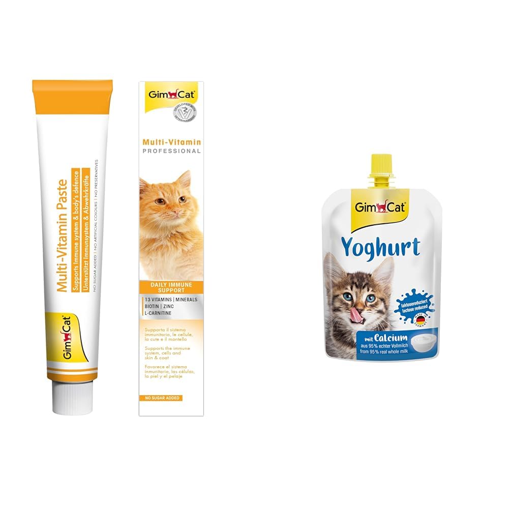 GimCat Kediler İçin Multi-Vitamin, 100 g, 12 Temel Vitamin & Yoğurt Kediler İçin Tamamlayıcı Mama, Zengin Protein, Sindirime Yardımcı 150 g