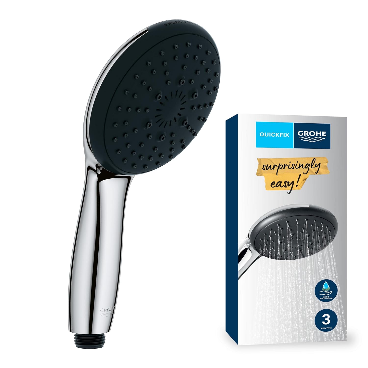 GROHE Vitalio Start 110 El Duşu, 3 Akışlı (Masaj, Yağmur & Jet), SmartSwitch, 110mm Yuvarlak Duş Başlığı, Silikon Halka, Kireç Önleyici Sistem, Krom, 26031001