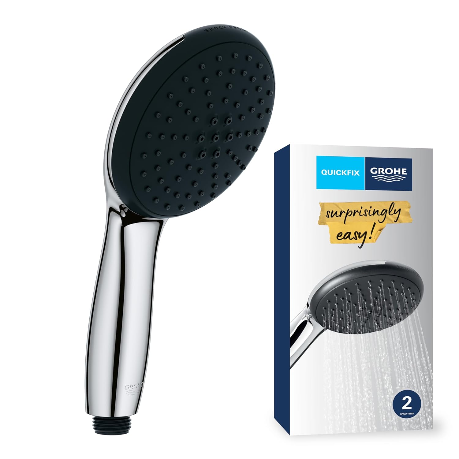 GROHE Vitalio Start 110 El Duşu, 2 Akışlı (Yağmur & Jet), SmartSwitch, 110mm Yuvarlak Duş Başlığı, Silikon Halka, Kireç Önleyici Sistem, Krom, 26948001