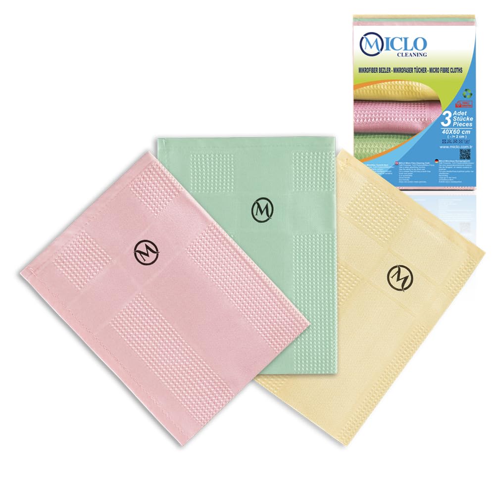 MICLO CLEANING | Mikrofiber Temizlik Bezi 3'lü Set | Sihirli Bez | Cam, Ayna Bezi | Soft Seri