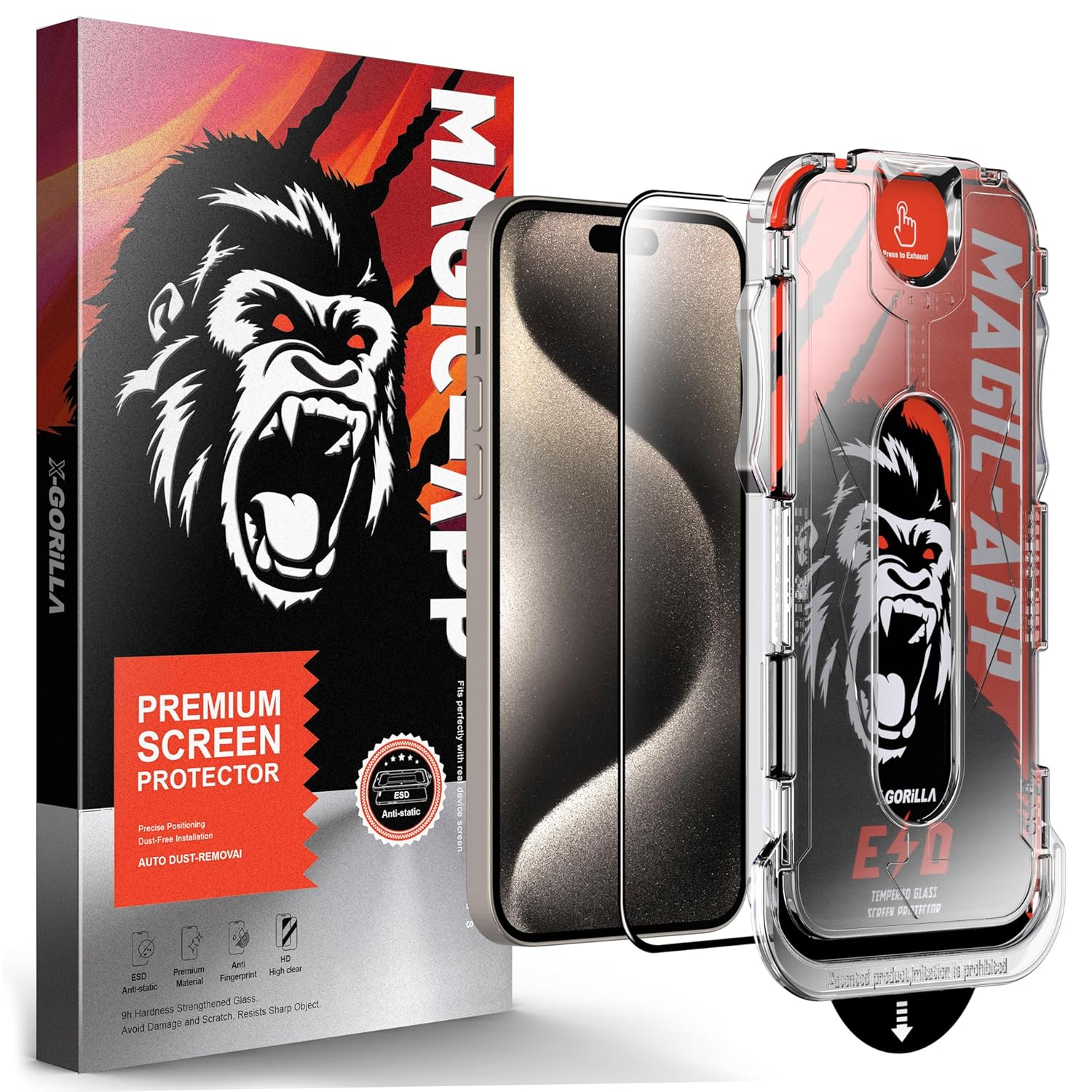 Klasse X-Gorilla iPhone 13 / 13 Pro / 14 / 16 E Uyumlu Tam Kaplayan Tozsuz Uygulama 9H Ekran Koruyucu Kırılmaz Temperli Cam Şeffaf / Hayalet Seçenekleri