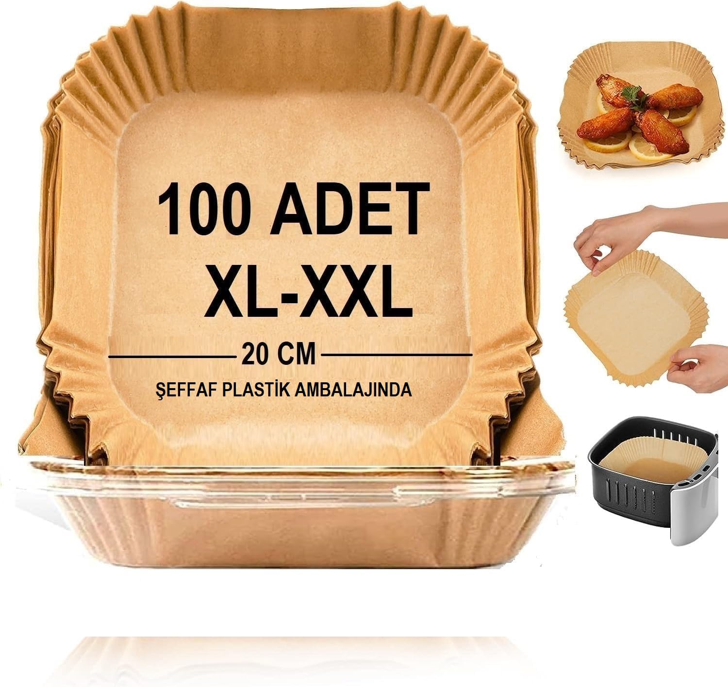 Baker Home Airfryer Pişirme Kağıdı,Xl-Xxl Büyük Boy, Kare, 100 Adet Hava Fritöz Parşömen Fırın Kağıdı Tek Kullanımlık Kağıt Fırın Fritöz Pişirme Kızartma Tavası Için Uygun 20CM