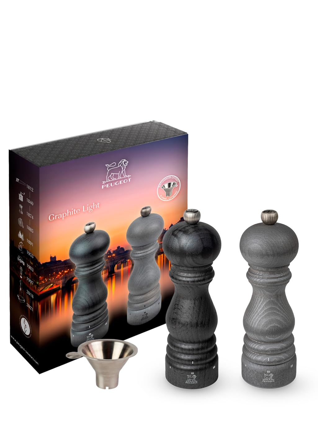 Peugeot Paris Grafit Işık u'Select Tuz ve Karabiber Değirmeni Seti, 18cm/7in. Tuz ve karabiber poşeti ve paslanmaz çelik huni içerir