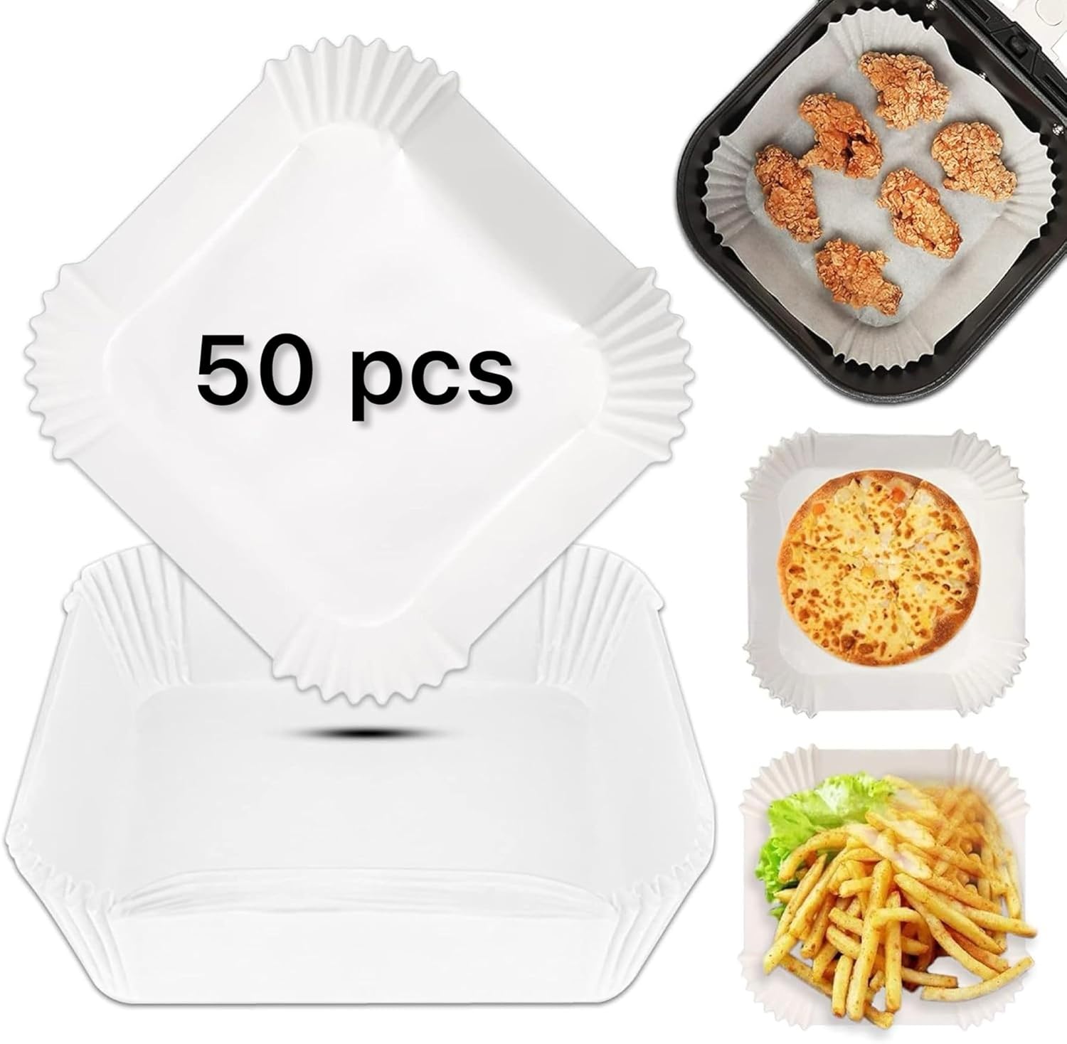 Orret Home Beyaz Airfryer Pişirme Kağıdı, Fritöz Yağlı Kağıdı, Yanmaz Kağıt 50 Adet (Kare) (50)