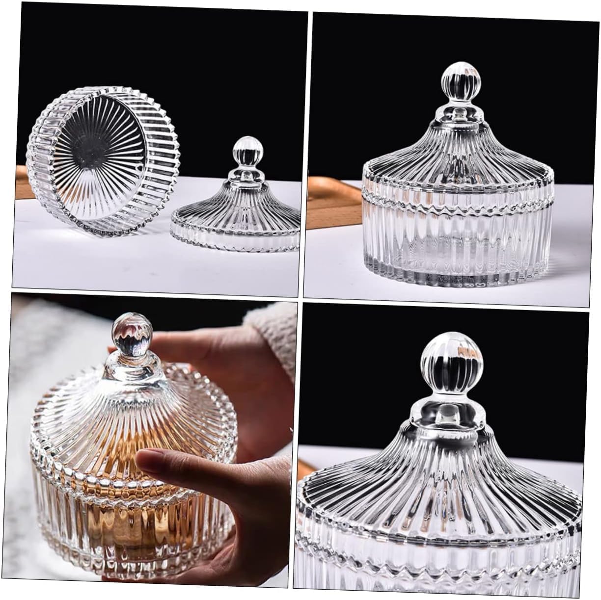 Rotanev 2'li Kapaklı Cam Şeker Kavanozu Kristal Şekerlik