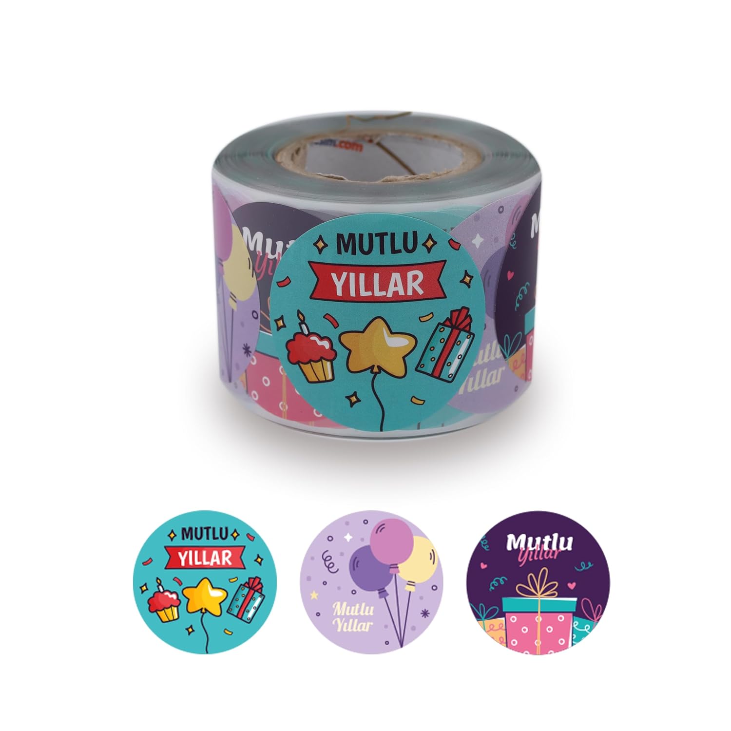 hazır etiketler , hazır al hızlı al Mutlu Yıllar Etiketi 5cm Çapında 500 Adet, Doğum Günü, Yılbaşı Gecesi ve Nice Yaşlar İçin Kuşe Etiket