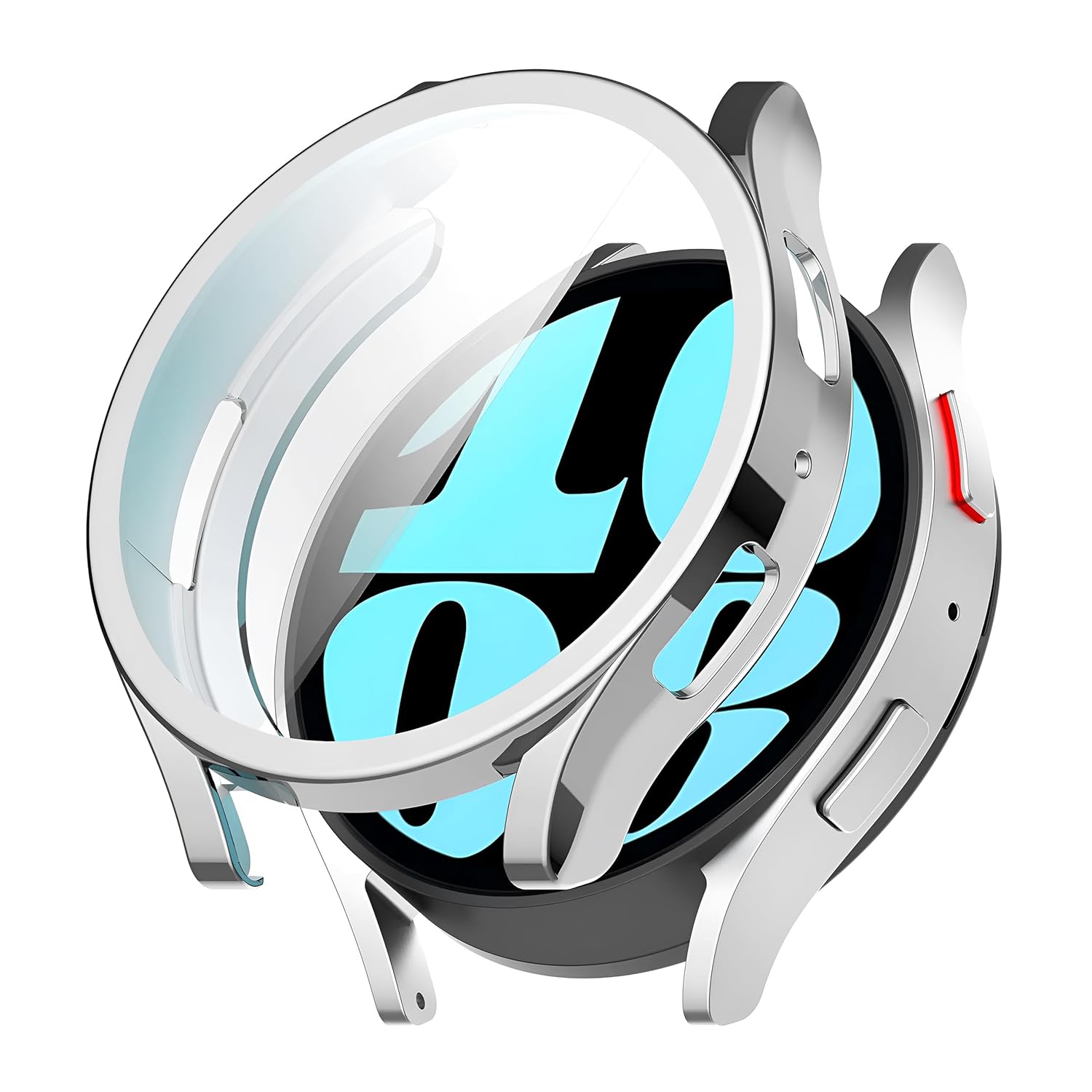 Teknoft Samsung Galaxy Watch 6 44mm İçin Saati Tam Saran TPU Ekran Koruyuculu Çizilme ve Darbelere Karşı Koruma Sağlayan Dokunmatik Etkilemeyen Silikon Kılıf (Gümüş, Galaxy Watch 6 44mm)