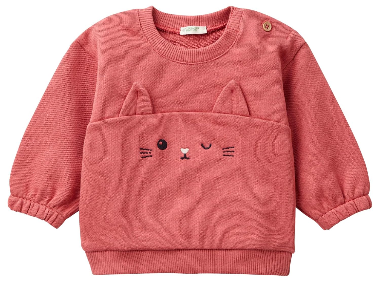 United Colors of Benetton Önü Kulak Detaylı Omzu Düğmeli Bisiklet Yaka Sweatshirt Bebek Sweatshirt, Toz Pembe, 56