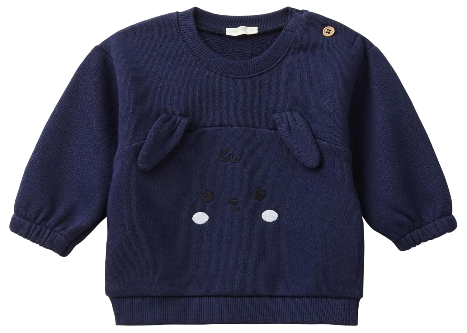 United Colors of Benetton Önü Kulak Detaylı Omzu Düğmeli Bisiklet Yaka Sweatshirt Bebek Sweatshirt, Lacivert, 56